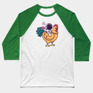 Cute Astronaut Riding Chicken And Holding Donut Cartoon Baseball T-Shirt